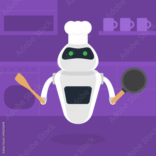 AI robot chef character with frying pan and spatula