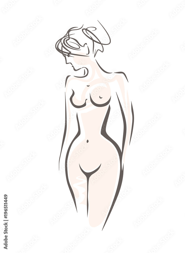Beautiful naked sexy woman with upwardly hair. Sketch vector illustration embodiment of beauty, health, grace, attraction. Beautiful naked sexy woman with upwardly hair. Sketch vector illustration embodiment of beauty, health, grace, attraction.