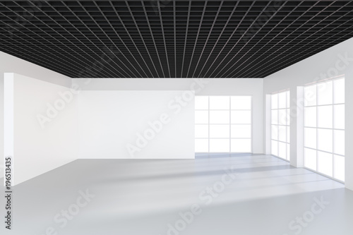 Wallpaper Mural White billboard in an empty office with large windows and beautiful diffused light from the window. 3D rendering. Torontodigital.ca