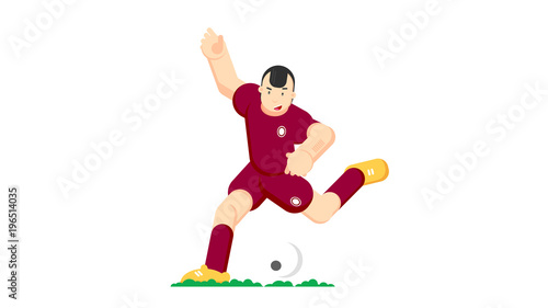 Soccer player hits the ball. Flat vector illustration. Isolated on white background