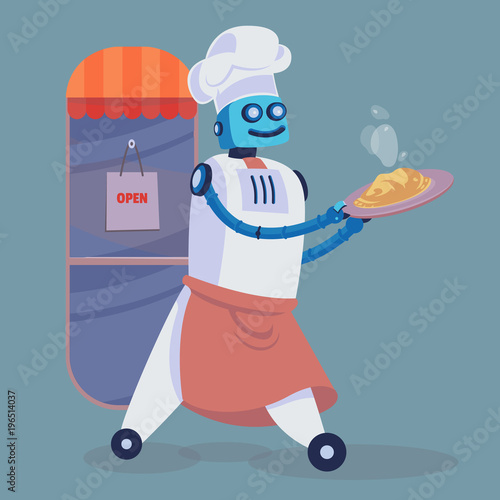 AI robot chef character serve food