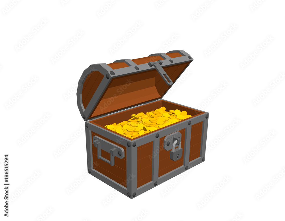 Wooden chest with golden coins. Isolated on white background. Wooden chest with golden coins. Isolated on white background.