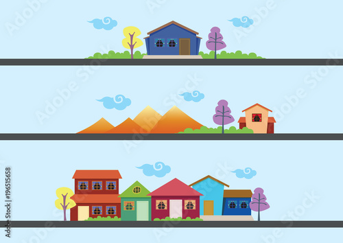 Colorful Houses and Landscape Vector Designs