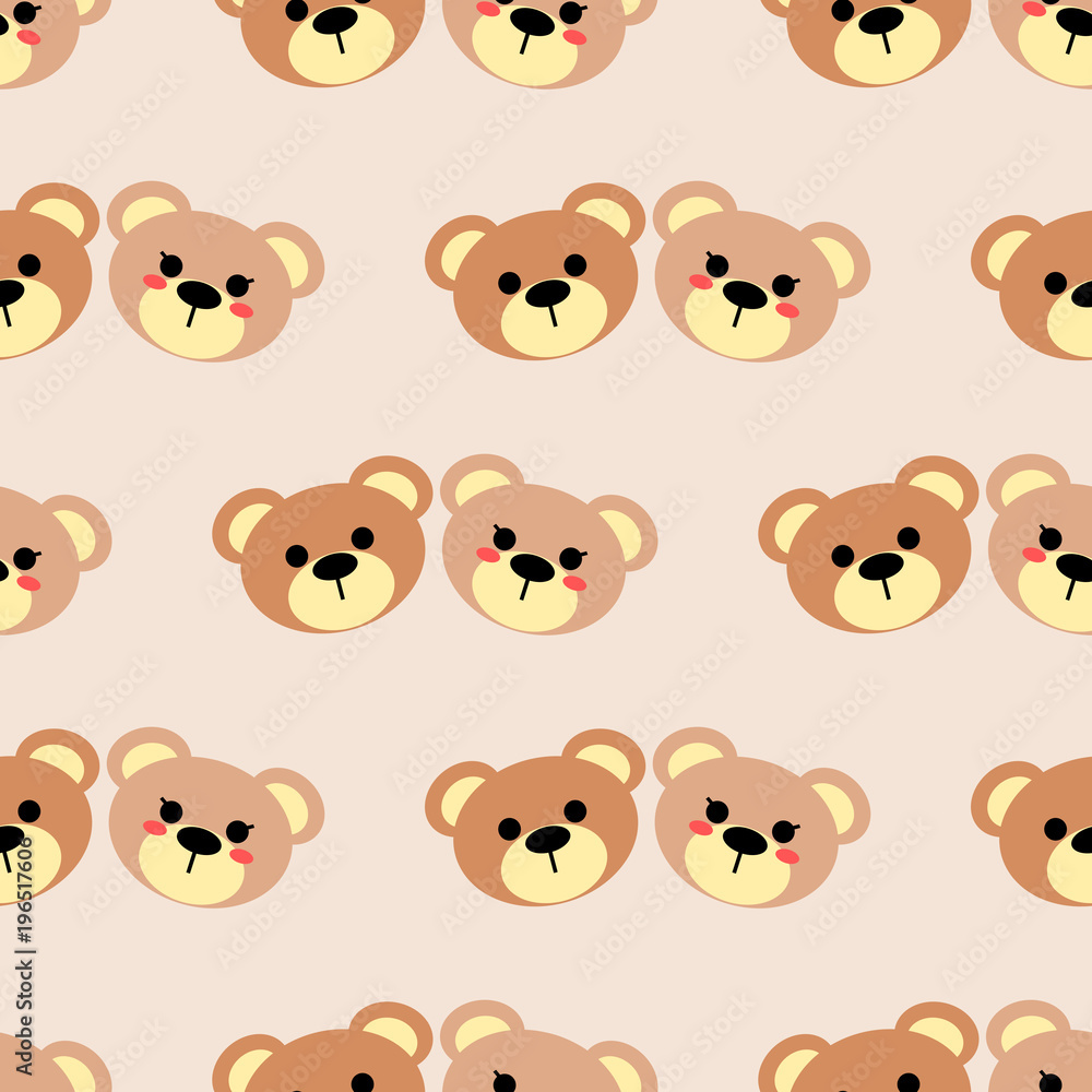 Fototapeta premium Seamless pattern of cute bear and white star vector on pastel tone color. Lovely cartoon pattern for children fashion, nursery, scrapbooking, textile, decoration and/or surface design.