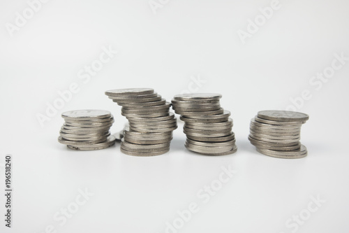 Coin stacks on a white background
