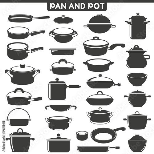 pans and pots icons, kitchenware