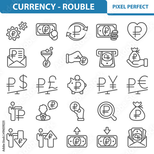 Fototapeta Naklejka Na Ścianę i Meble -  Currency - Rouble Icons. Professional, pixel perfect icons depicting various currency, money and finance concepts. EPS 8 format.