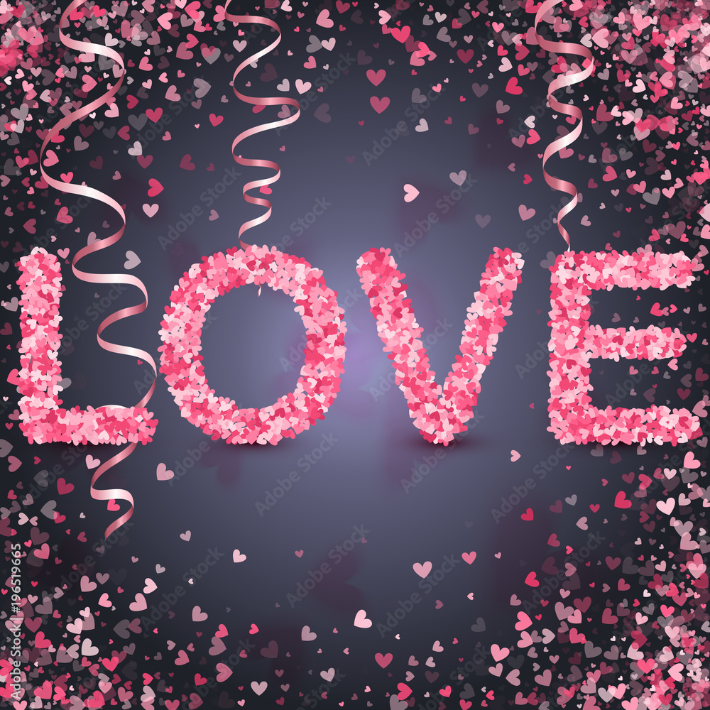 Happy valentines day concept. Heart vector pink confetti splash.