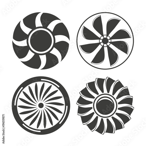 wind turbine, jet engine, engine blade icons