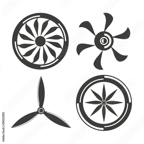 wind turbine, jet engine, engine blade icons