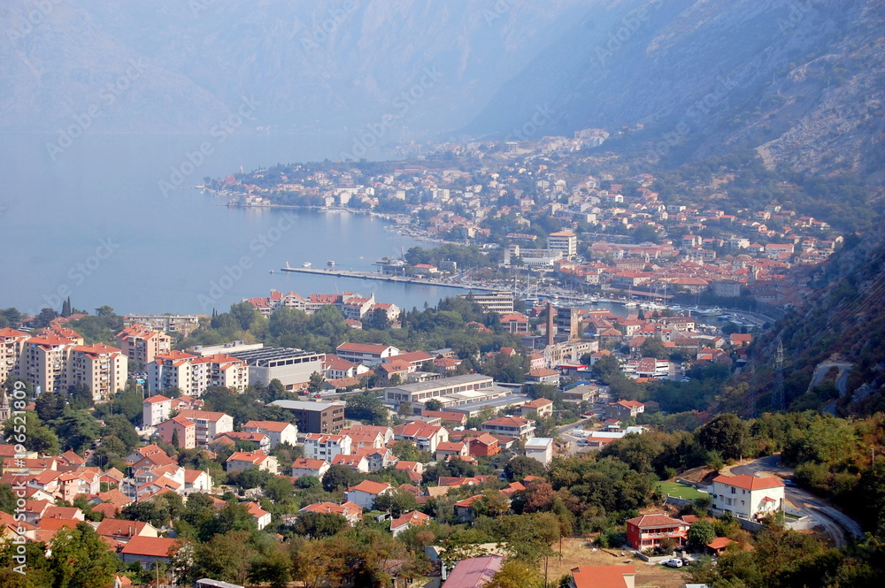 Top view of the town of Kotor in Montenegro.