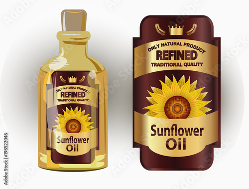 vector label for refined sunflower oil with sunflower