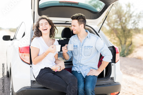 Couple having a great time on road trip