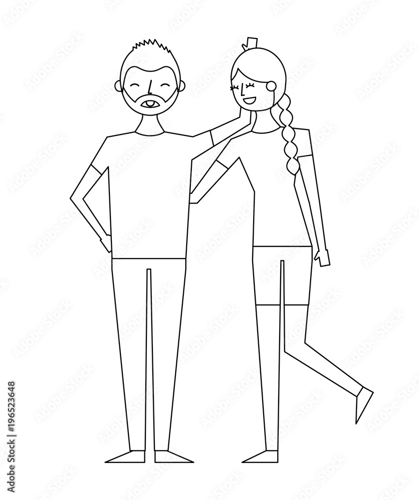 couple of young people relationship characters vector illustration thin line couple of young people relationship characters vector illustration thin line
