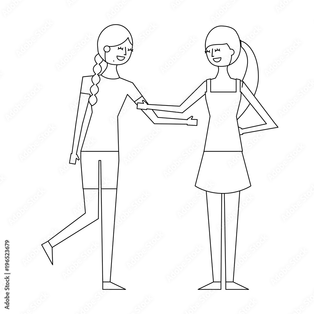 people character friends women together vector illustration thin line people character friends women together vector illustration thin line