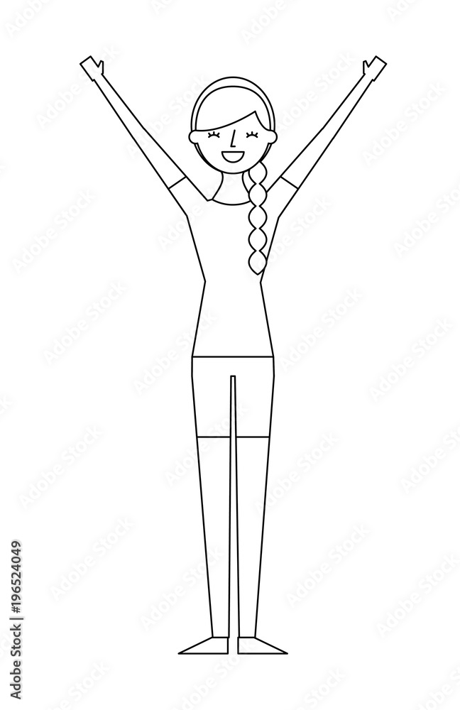 young woman people character gesturing with arms vector illustration thin line young woman people character gesturing with arms vector illustration thin line