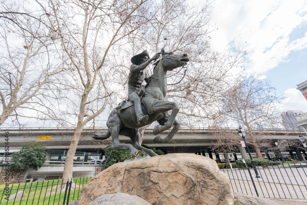 Afternoon view of Pony Express Statue in the famous Old Sacramento Historic District