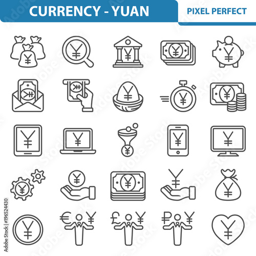 Currency - Yuan Icons. Professional, pixel perfect icons depicting various currency, finance and money ( yuan/yen ) concepts. EPS 8 format.