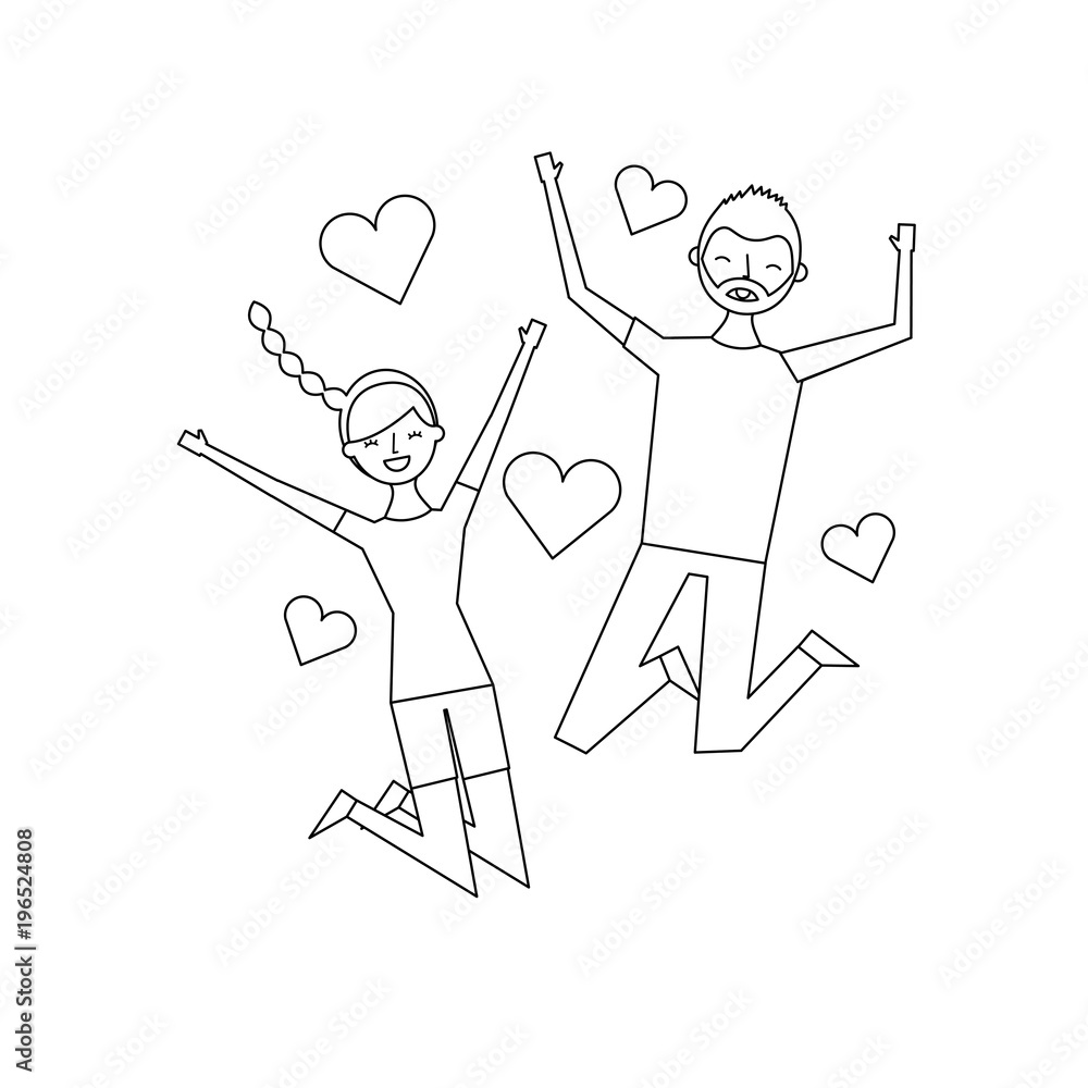 couple of young people in love heart romantic vector illustration thin line