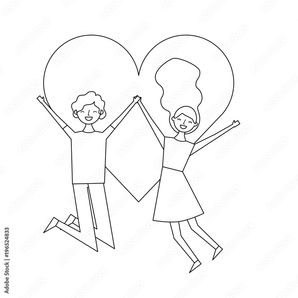couple of young people in love heart romantic vector illustration thin line couple of young people in love heart romantic vector illustration thin line