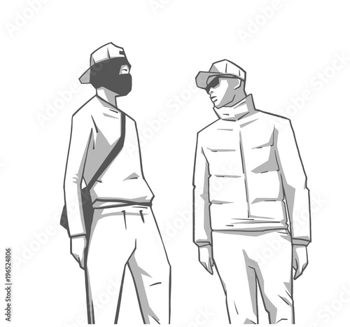 Isolated illustration of South London youth in mask and street wear