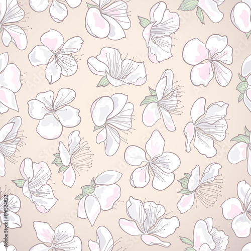 Decorative hand-drawn curly seamless floral background with flowers.