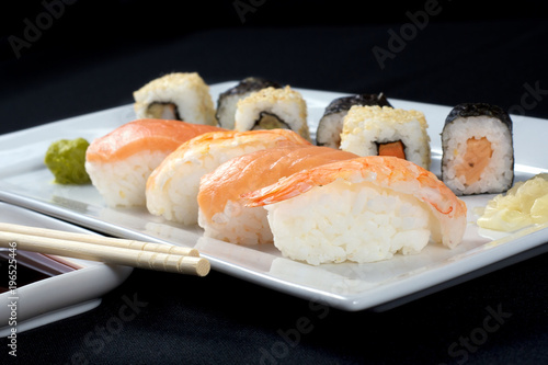 Tasteful sushi with ginger and wasabi