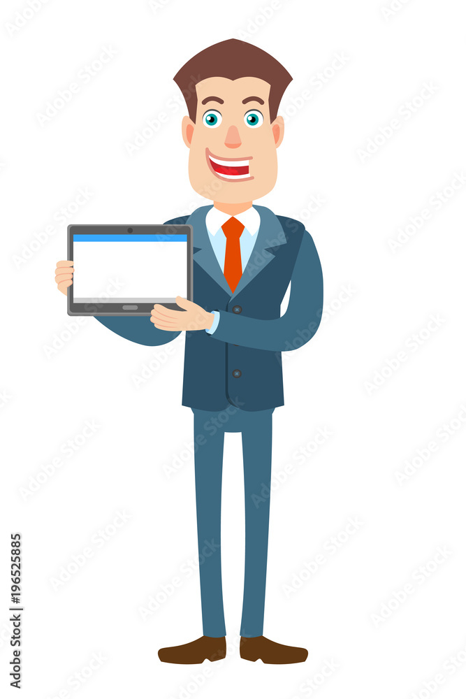 Businessman holding tablet PC with two hands