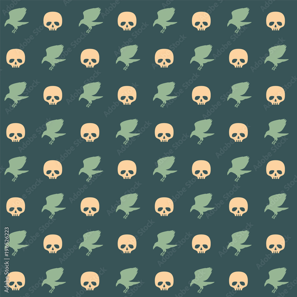 Skull and crow. Seamless vector pattern. Retro background. Skull and crow. Seamless vector pattern. Retro background.