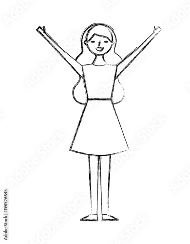 young woman people character gesturing with arms vector illustration sketch design