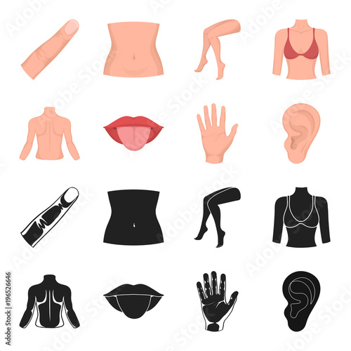 Back of the person, mouth, hand, ear. Part of the body set collection icons in black,cartoon style vector symbol stock illustration web.