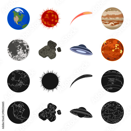Moon, Venus of the planet of the solar system. Nil, a meteorite. Planets set collection icons in black,cartoon style vector symbol stock illustration web.