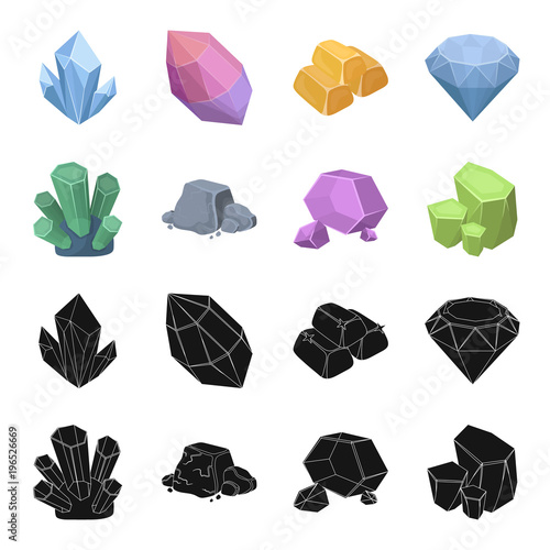 Crystals, iron ore. Precious minerals and a jeweler set collection icons in black,cartoon style vector symbol stock illustration web.