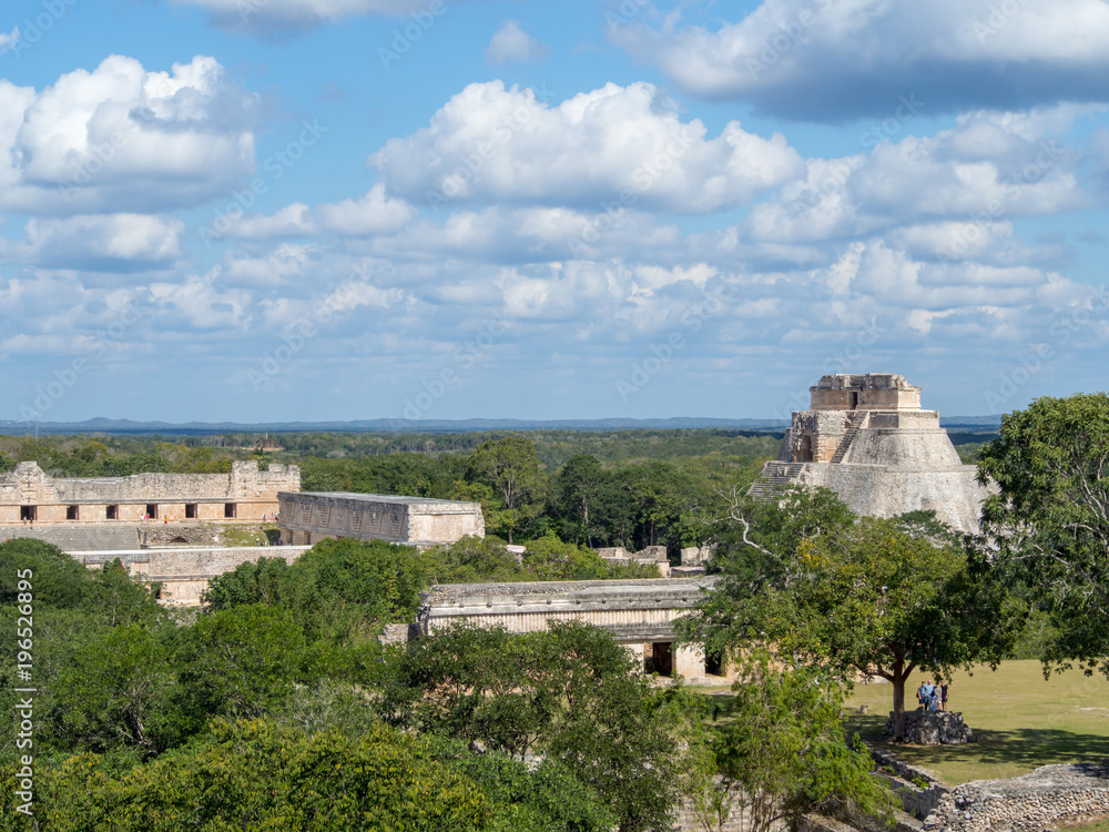 The great pyramid of magician in Uxmal archeological site, tourist destination, indian Aztec Mayan Zapotec