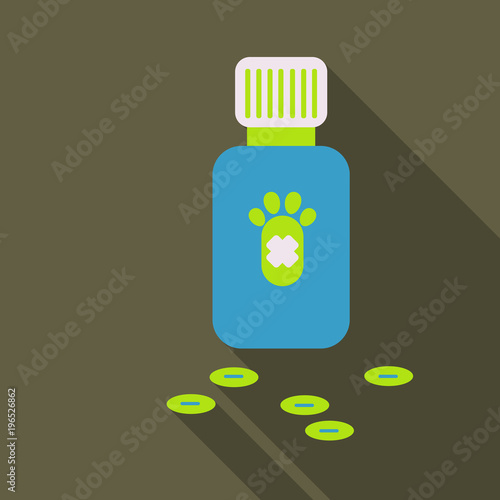 Pet drugs, vitamins. Outline vector illustration isolated on background for advertising banners, flyers, posters and other items.