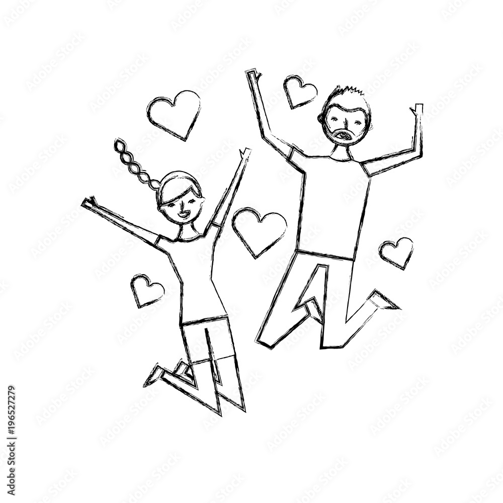 couple of young people in love heart romantic vector illustration sketch design