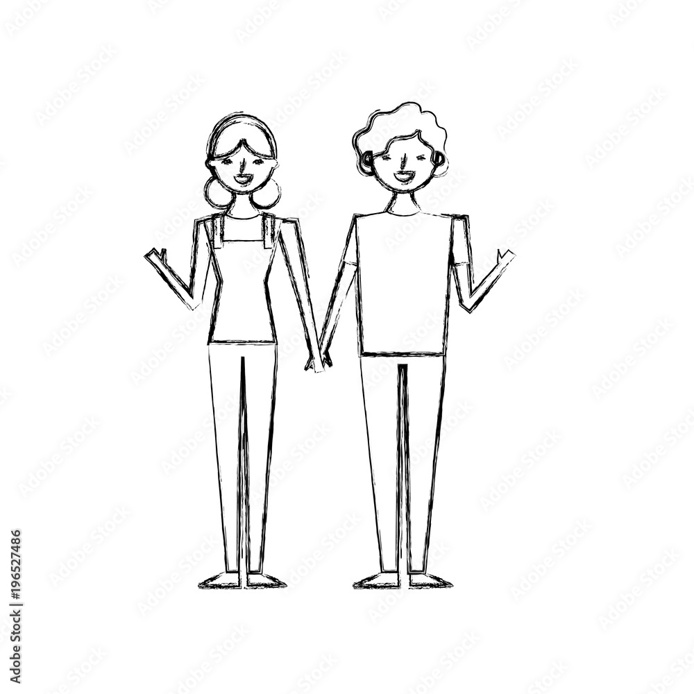 couple of young people characters vector illustration sketch design