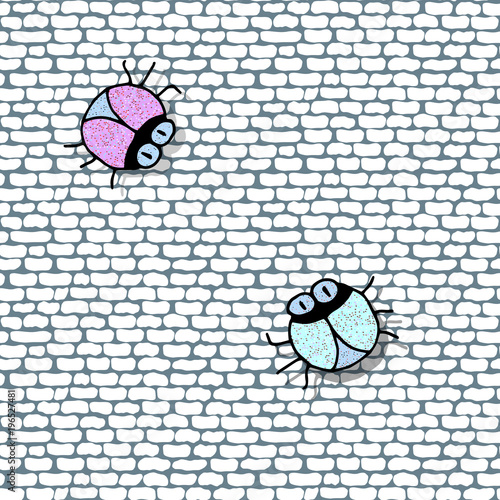 Brick wall seamless background with funny bright shiny bags