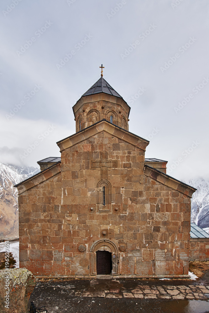Holy Trinity Church near the Kazbegi-Gergeti village, Georgia.
