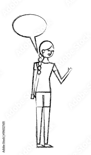 people female character with speech bubble vector illustration sketch design