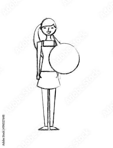 people female character with speech bubble vector illustration sketch design