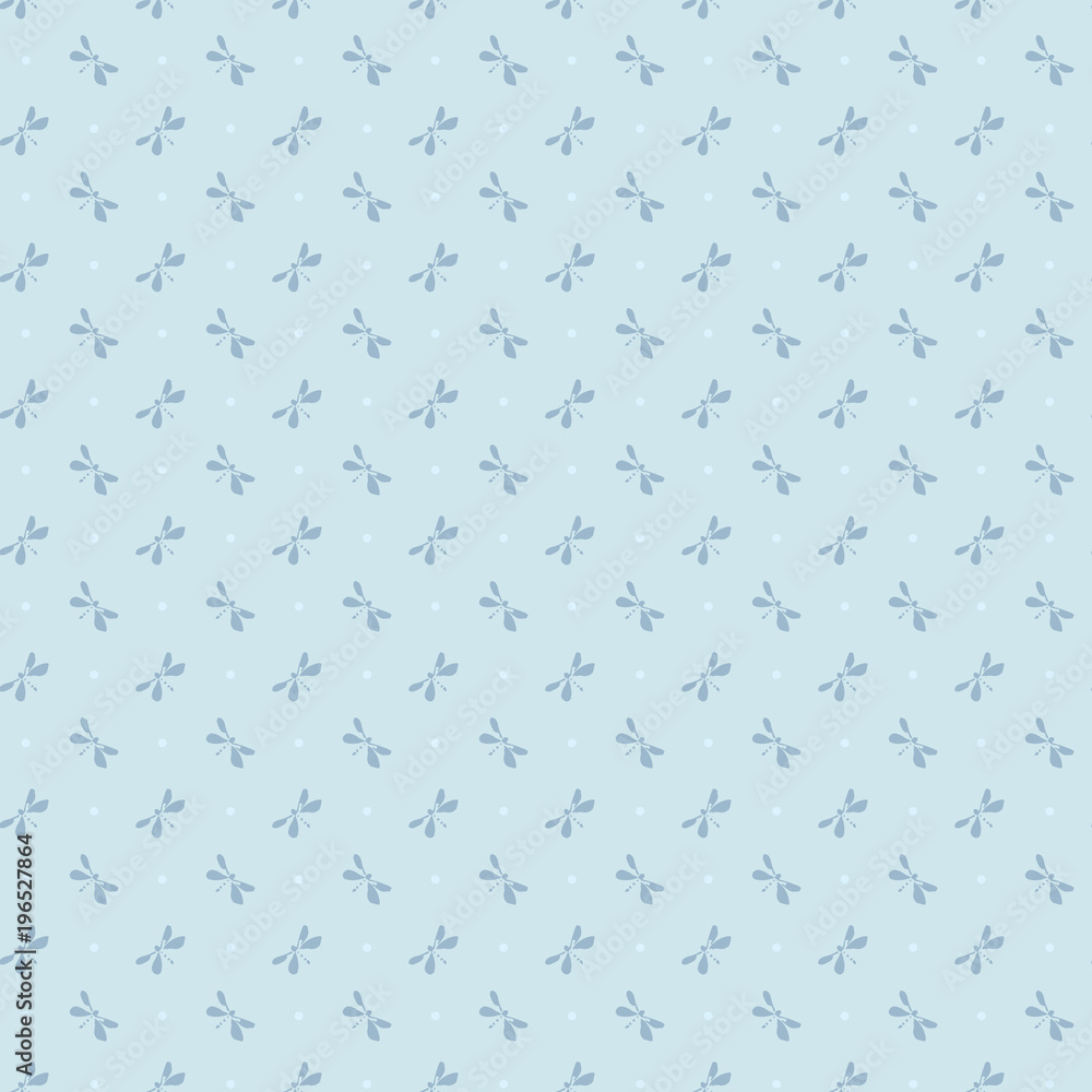 Pale pastel color vector seamless pattern whith dragonfly. Vintage texture