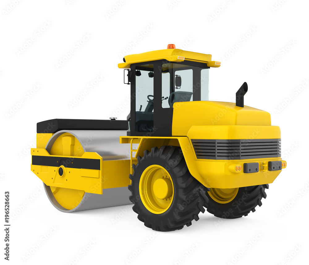Yellow Road Roller Isolated