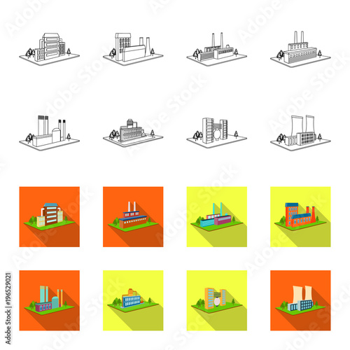 Processing factory,metallurgical plant. Factory and industry set collection icons in outline,flet style isometric vector symbol stock illustration web.