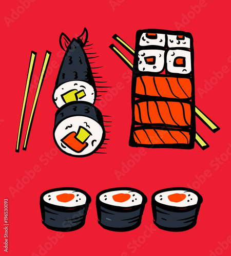 Sushi restaurant icons set