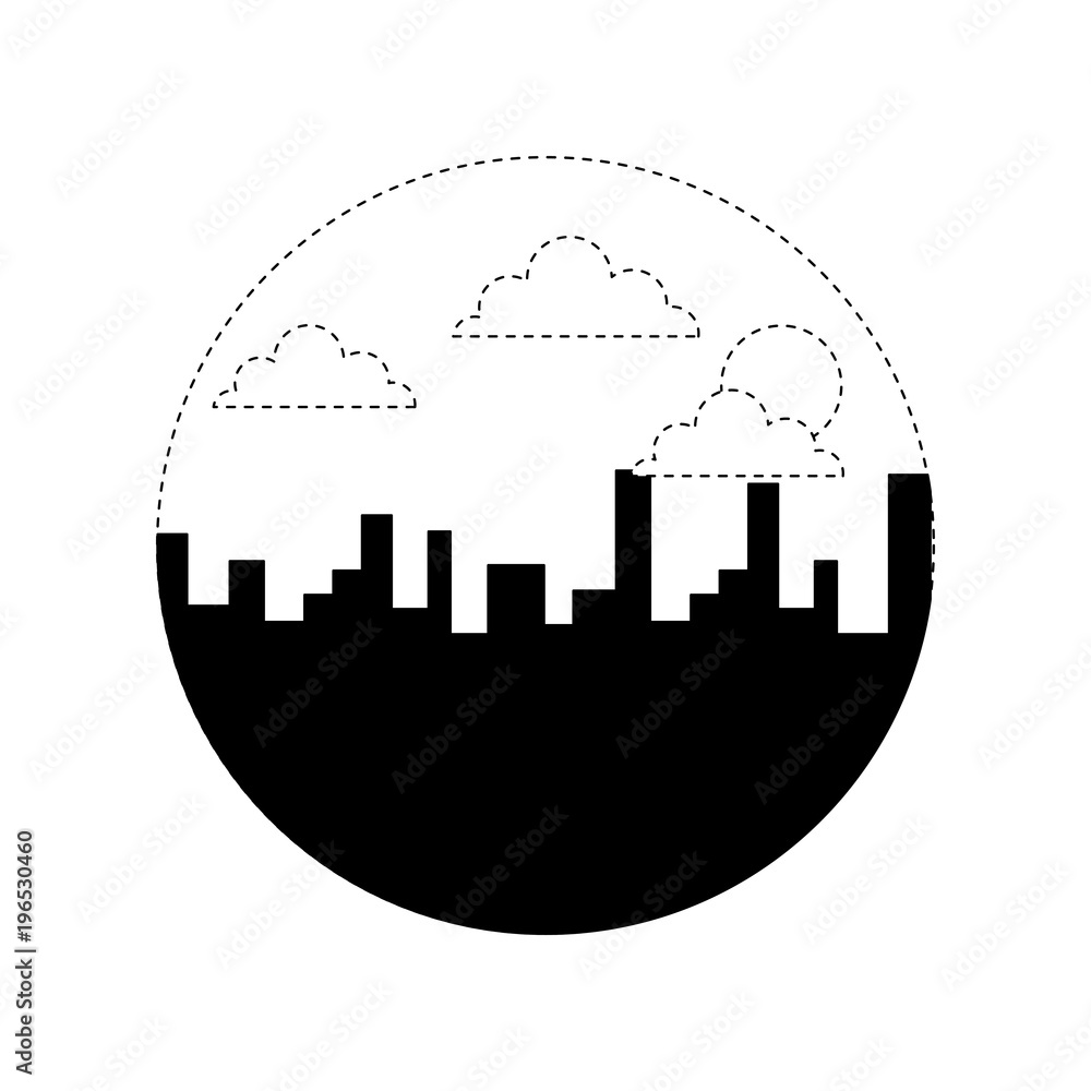 landscape urban city building morning clouds sun vector illustration monochrome dotted line image landscape urban city building morning clouds sun vector illustration monochrome dotted line image
