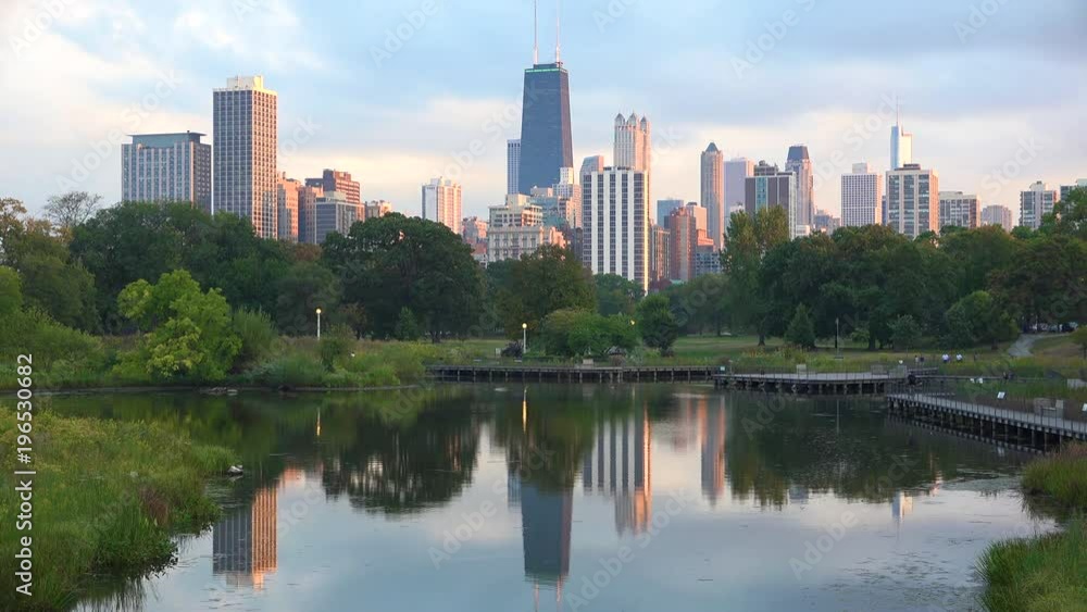 A beautiful view of downtown Chicago at dusk near Lincoln Park. A beautiful view of downtown Chicago at dusk near Lincoln Park.