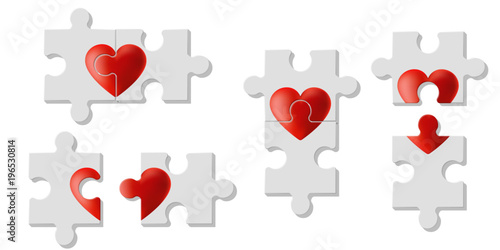 Set of heart puzzles represent Love , vector , illustration 