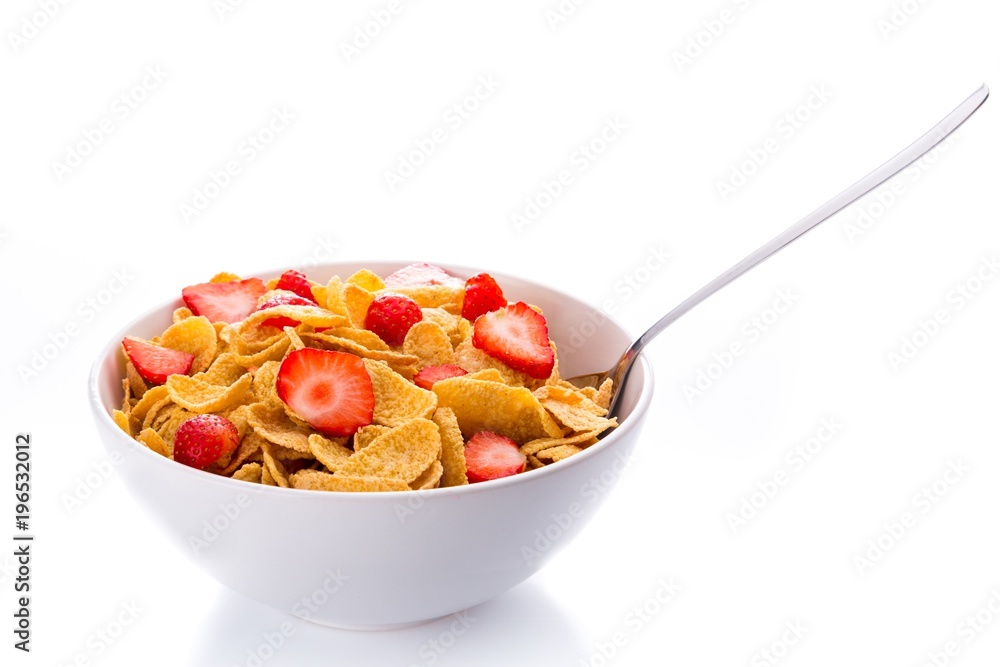Bowl of Cornflakes and Strawberries Bowl of Cornflakes and Strawberries
