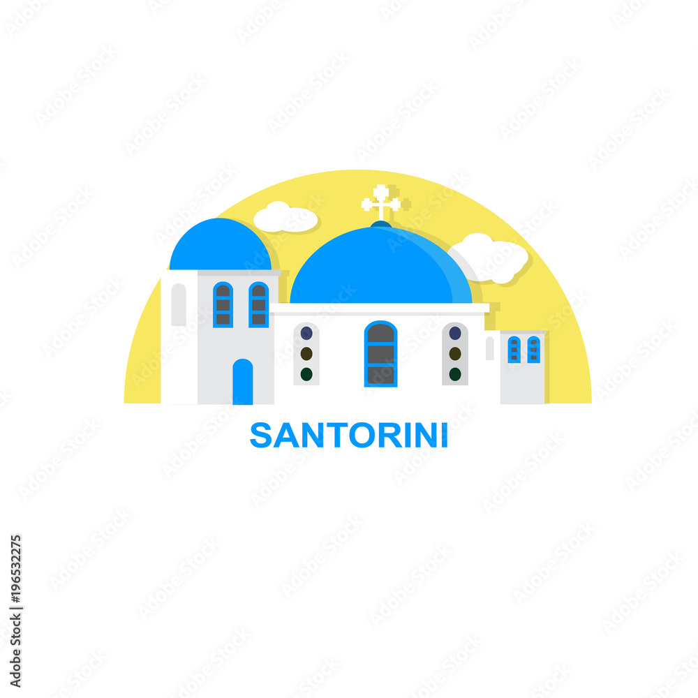 Greece Flat logo design. Santorini T-shirt graphic design in vector. Europe City landmark 